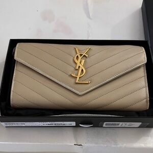 Yves Saint Laurent Beige Quilted Leather Wallet